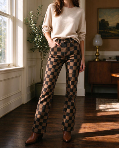 Saloon Checkerboard Bootcut Jeans
