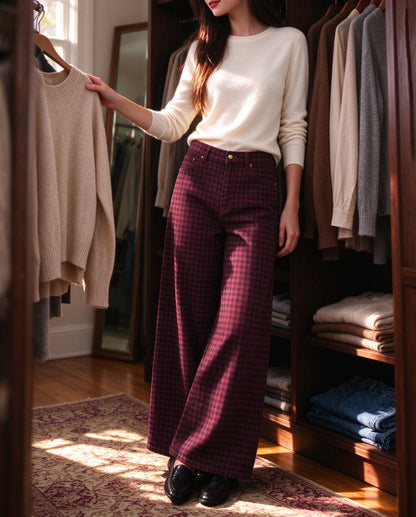 Saloon Shadow Check Wide-Leg Jeans