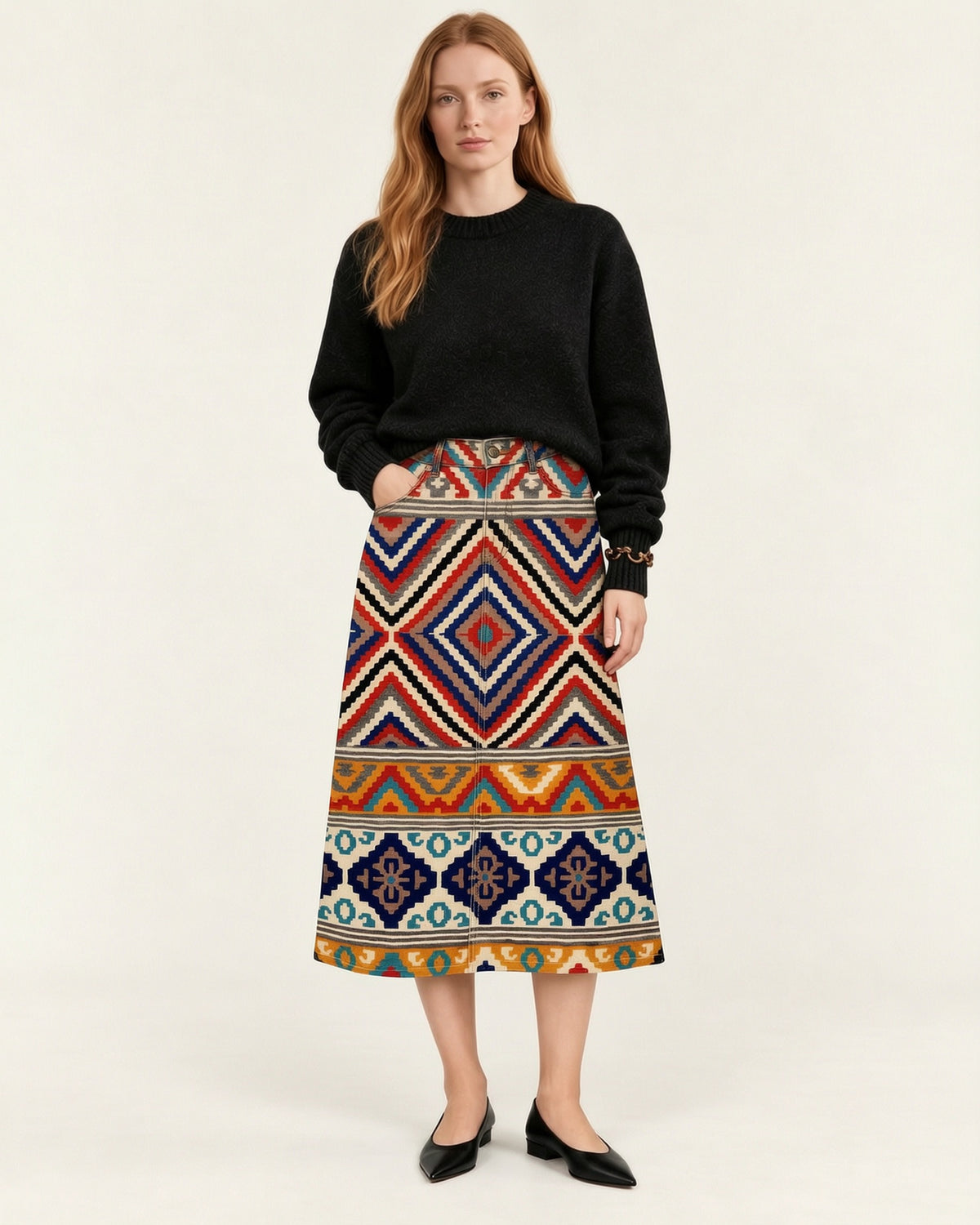 Wild Stripe Rodeo Ankle-Length Denim Skirt
