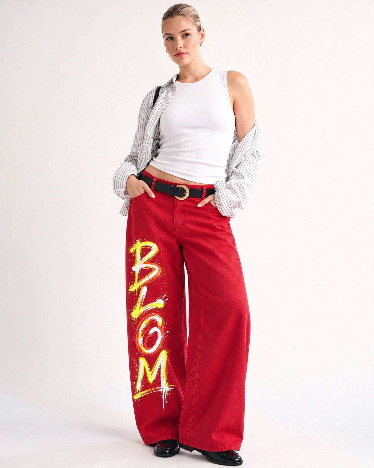 Cowhide Dust Spots Wide-Leg Jeans