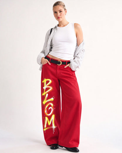Cowhide Dust Spots Wide-Leg Jeans