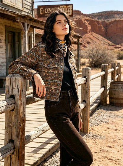 Golden Serpent Cropped Denim Jacket