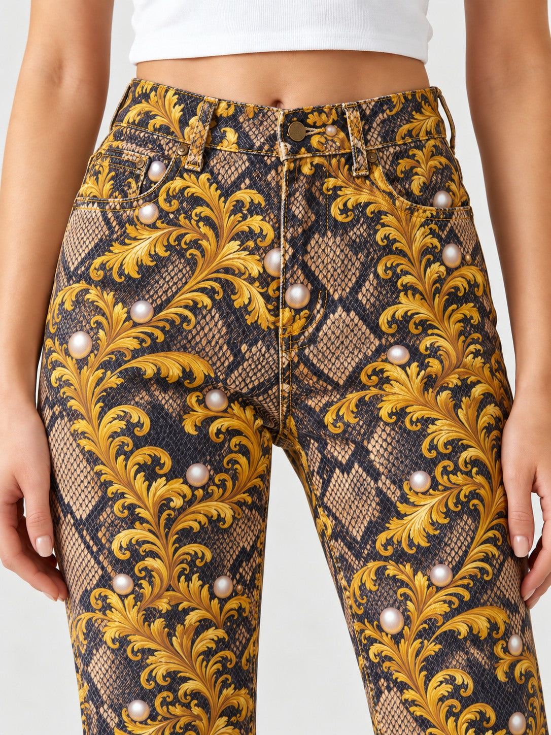 Golden Serpent Bootcut Jeans – Back View – Riley – Gold
