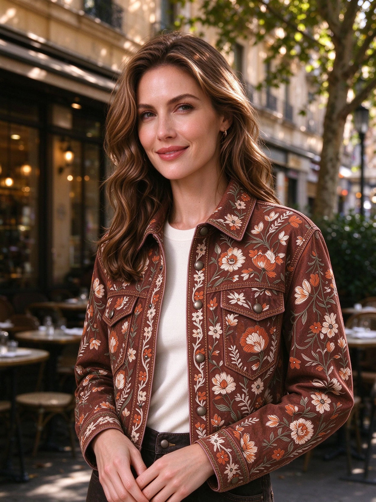 Frontier Bloom Tapestry Cropped Denim Jacket