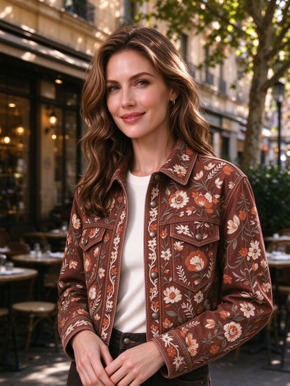 Frontier Bloom Tapestry Cropped Denim Jacket