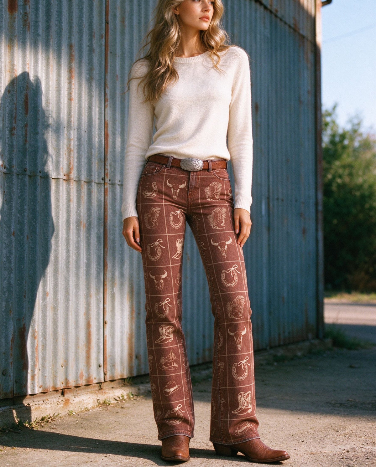 Rodeo Icon Grid Low-Rise Bootcut Jeans