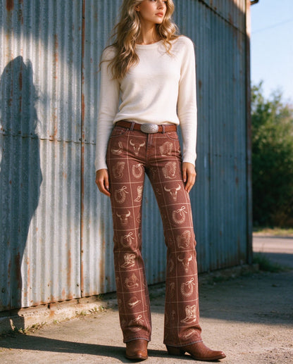 Rodeo Icon Grid Low-Rise Bootcut Jeans