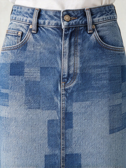 Patchwork Plains Ankle-Length Denim Skirt
