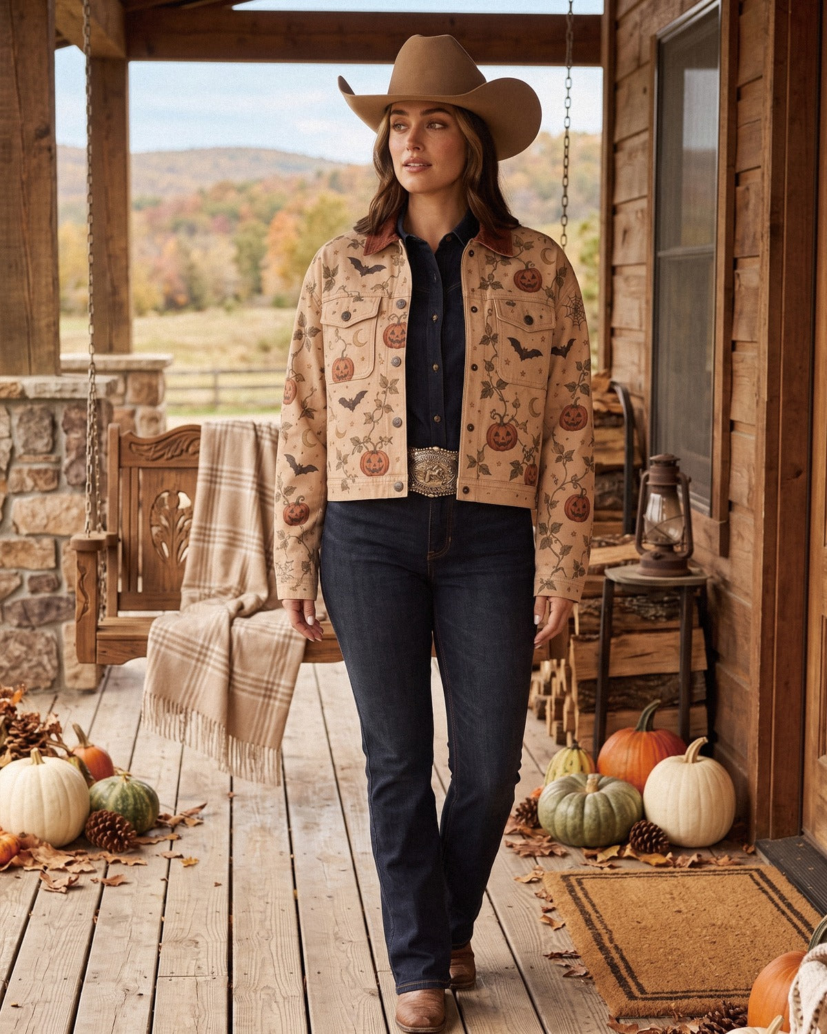 Pumpkin Prairie Tan Cropped Denim Jacket