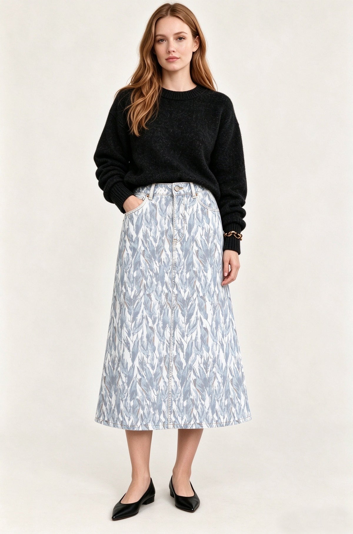 Skyline Trail Ankle-Length Denim Skirt