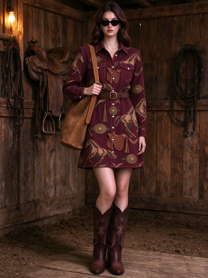 Crimson Lasso Belted Shirt Dress