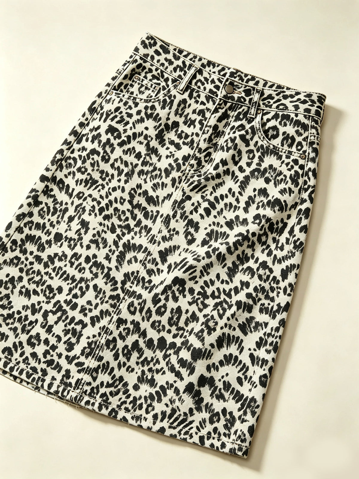 Wild Leopard Ankle-Length Denim Skirt