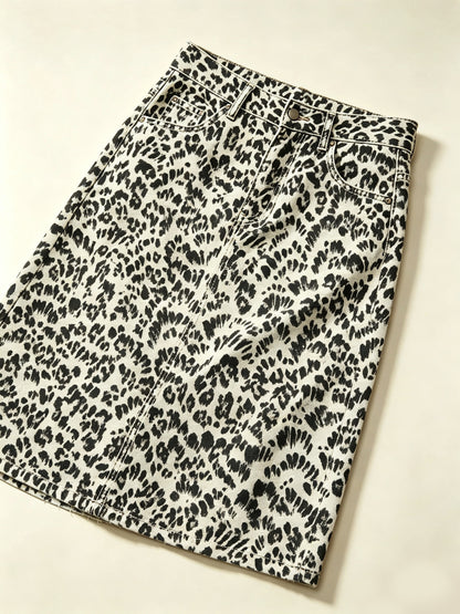 Wild Leopard Ankle-Length Denim Skirt