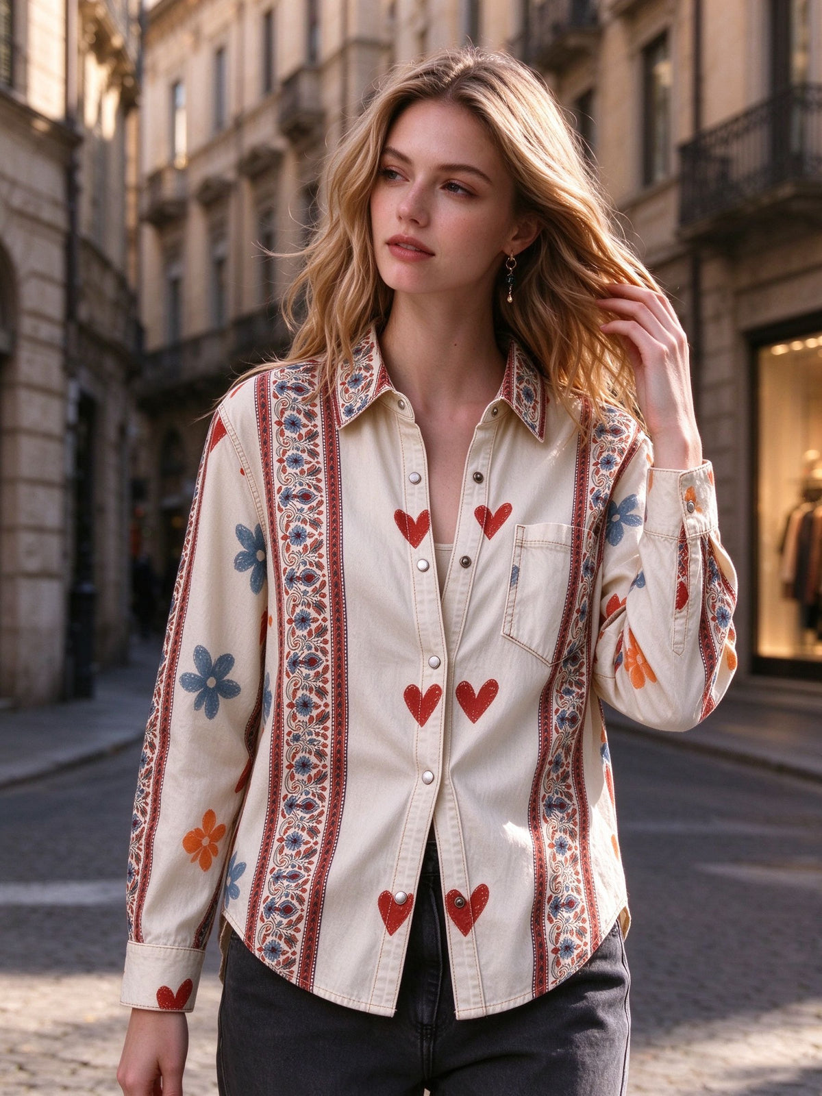 Prairie Heart Dance Long Sleeve Denim Shirt