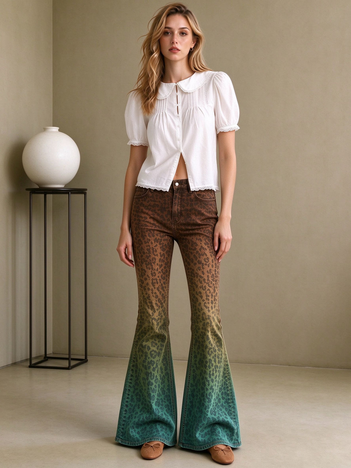 Sagebrush Cheetah Fade Flare Jeans