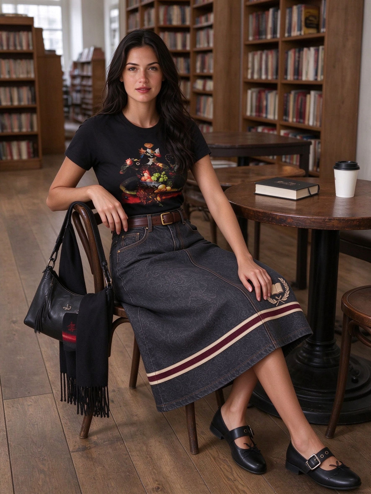 Frontier Crest Stripe Ankle-Length Denim Skirt