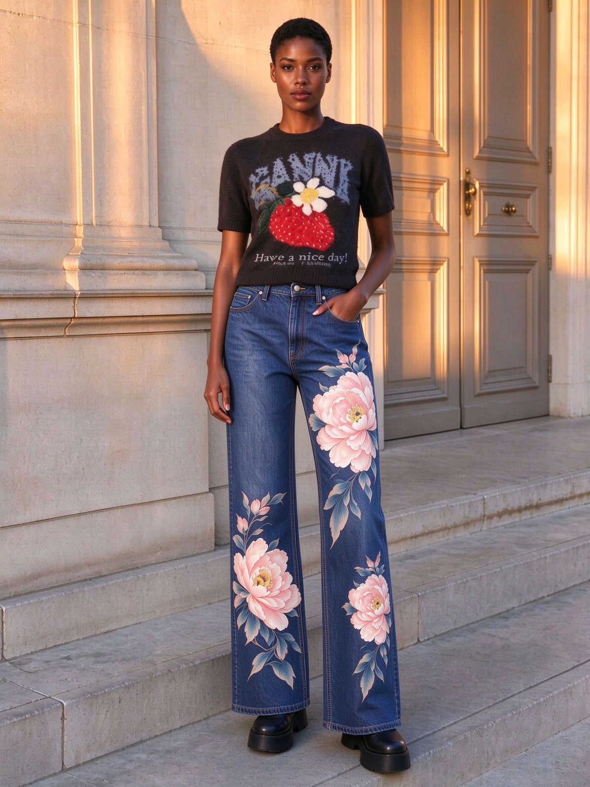 Prairie Peony Bloom Mid-Rise Straight-Leg Jeans