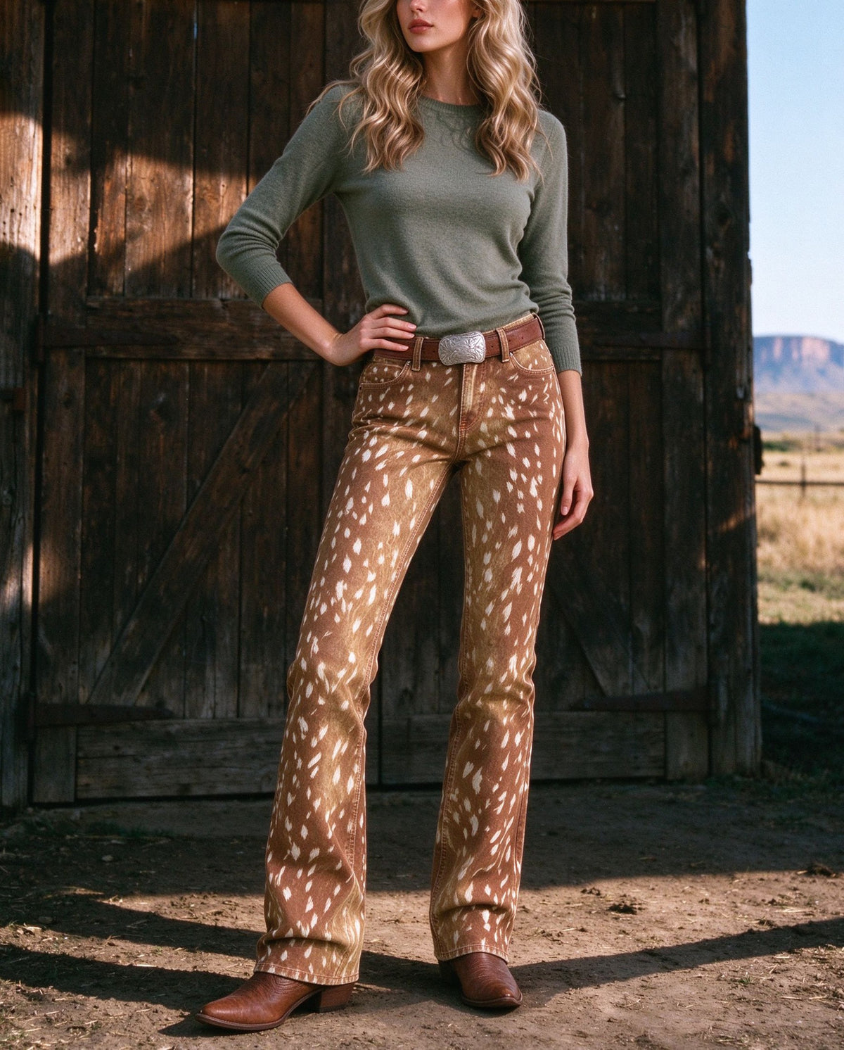 Whiskey Fawnhide Low-Rise Bootcut Jeans