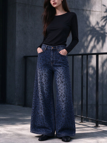 Outlaw Shadow Leopard Wide-Leg Jeans