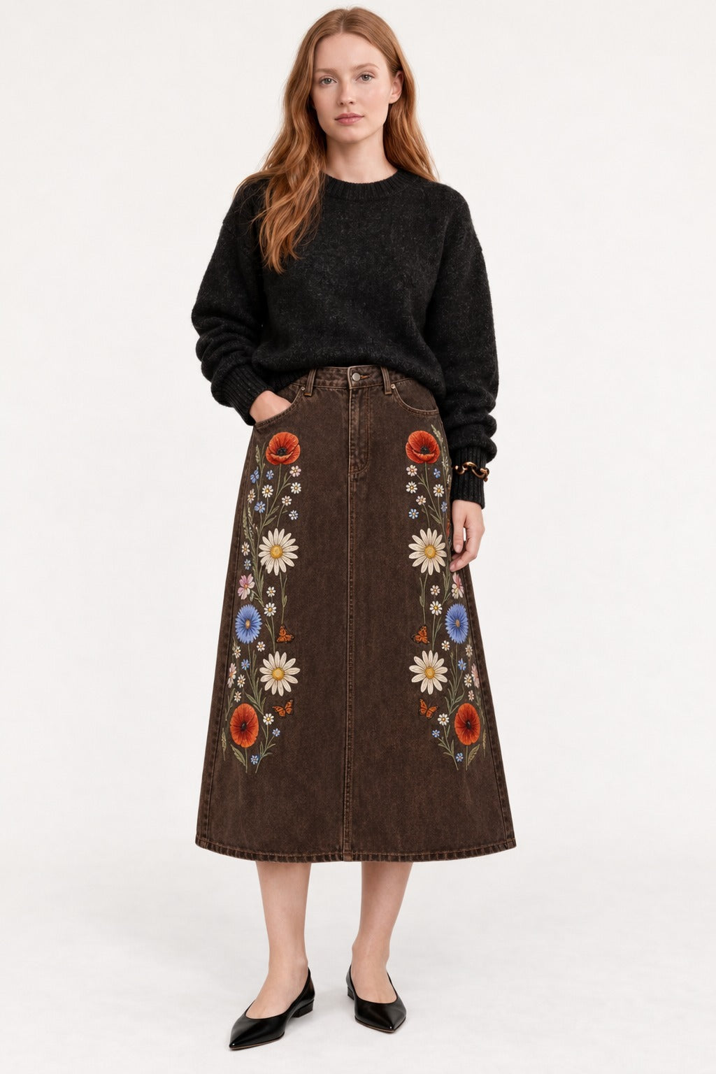 Prairie Daisy Trail Ankle-Length Denim Skirt