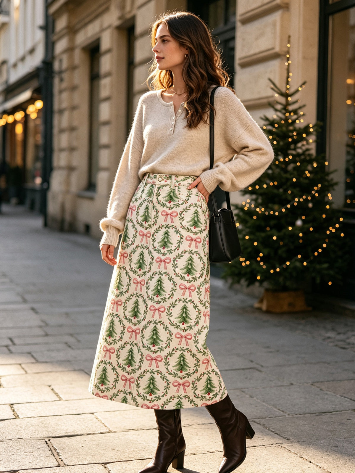 Ranch Wreath Roundup Ankle-Length Denim Skirt
