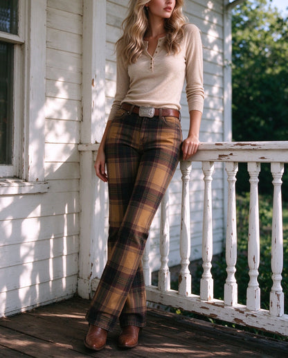 Rustler Plaid Low-Rise Bootcut Jeans