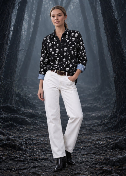 Skull Saddle Long Sleeve Denim Shirt