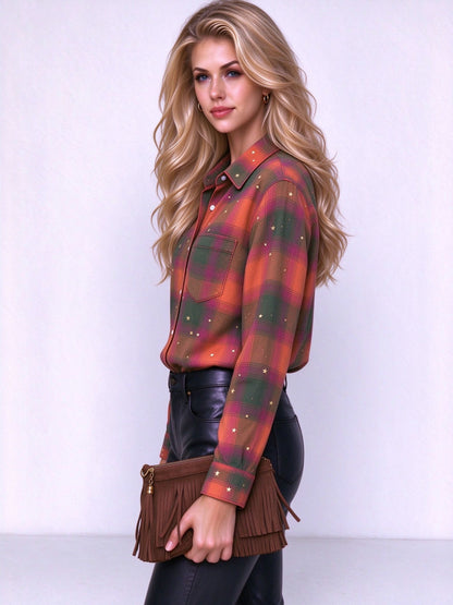 Campfire Star Plaid Long Sleeve Denim Shirt