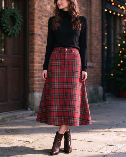 Rodeo Ranch Plaid Ankle-Length Denim Skirt