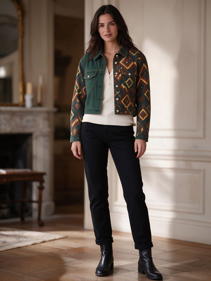 Southwest Diamond Trail Cropped Denim Jacket