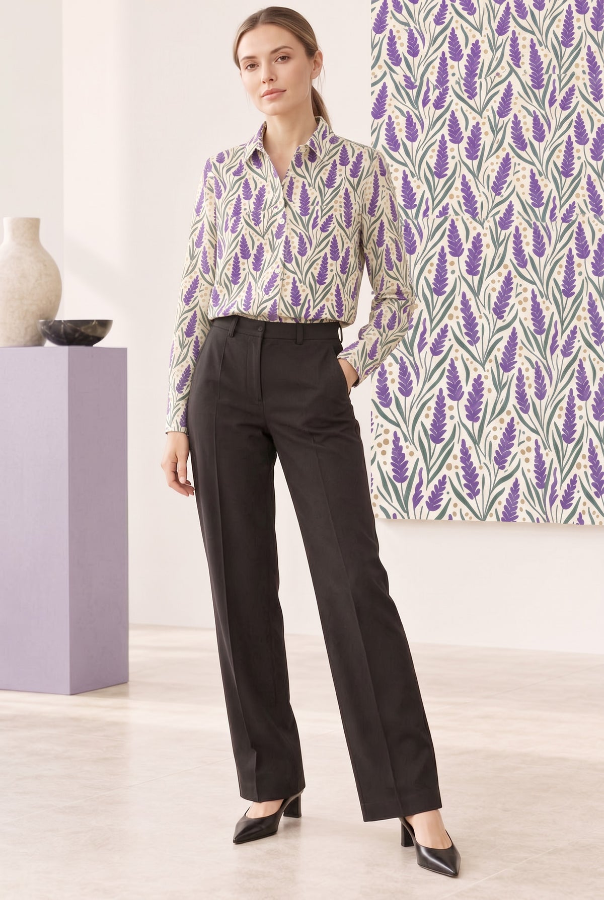 Western Lavender Trail Long Sleeve Denim Shirt