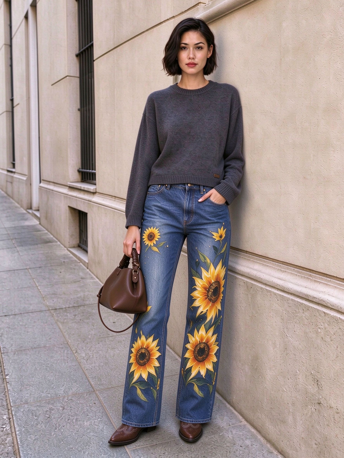 Sunflower Stampede Mid-Rise Straight-Leg Jeans