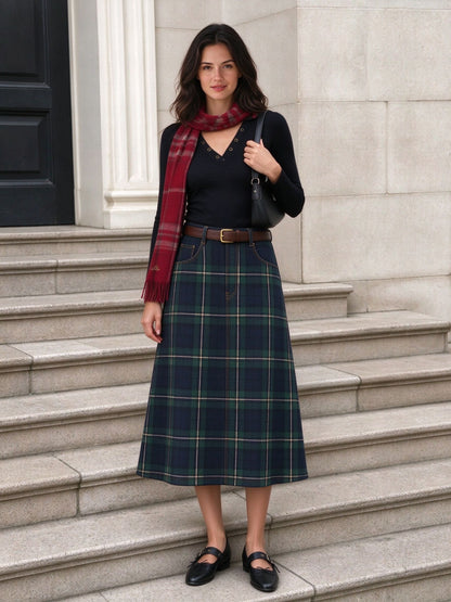 Ranchland Tartan Ankle-Length Denim Skirt