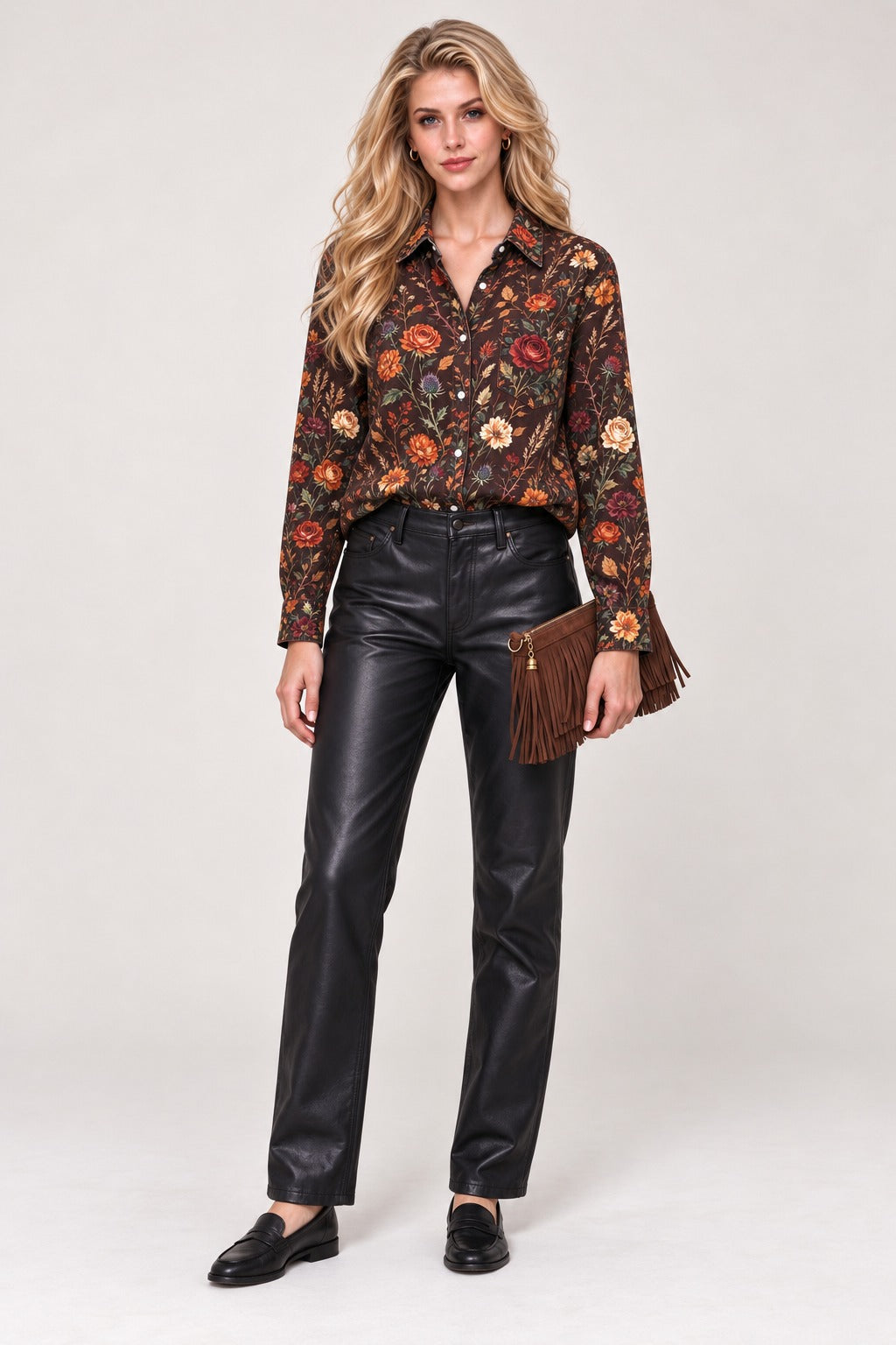 Rustic Trail Blossom Long Sleeve Denim Shirt