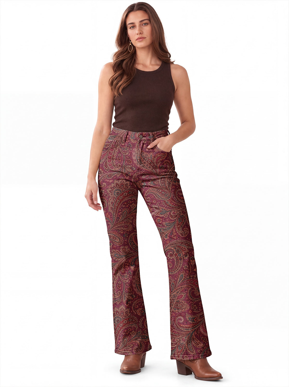 Paisley Dust Bootcut Jeans – Back View – Riley – Burgundy