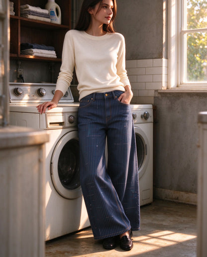 Sunset Pinstripe Wide-Leg Jeans