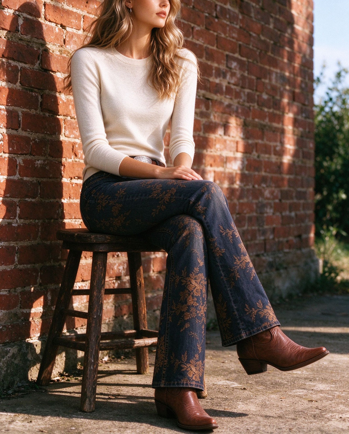 Prairie Night Bloom Low-Rise Bootcut Jeans
