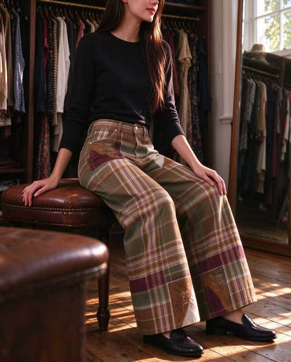 Prairie Patchwork Quilt Wide-Leg Jeans