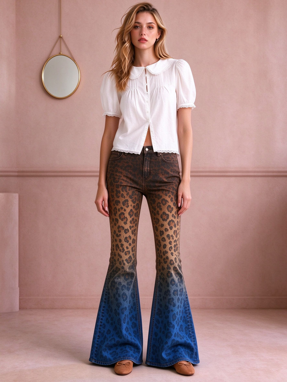Rodeo Leopard Fade Flare Jeans