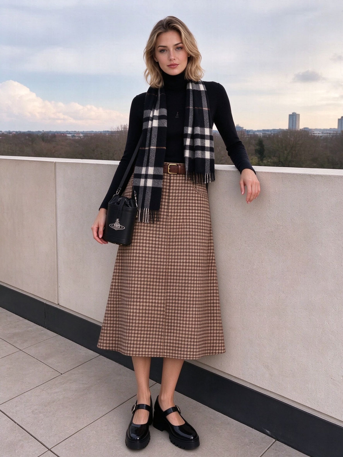 Prairie Dust Check Ankle-Length Denim Skirt