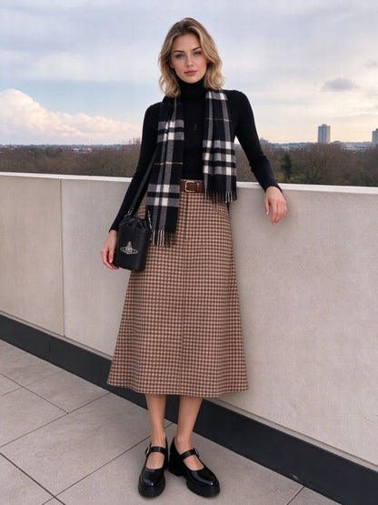 Prairie Dust Check Ankle-Length Denim Skirt