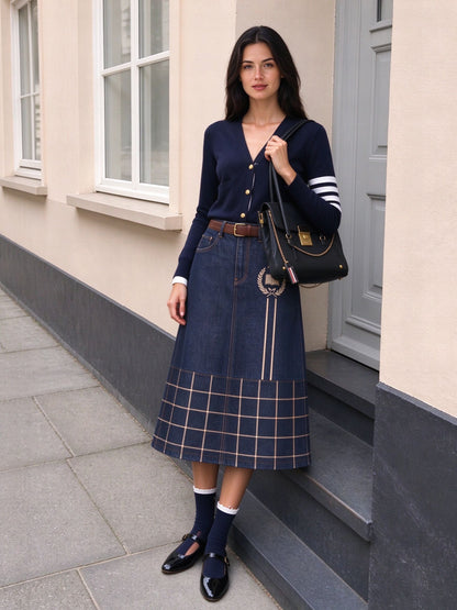 Prairie Windowpane Ankle-Length Denim Skirt