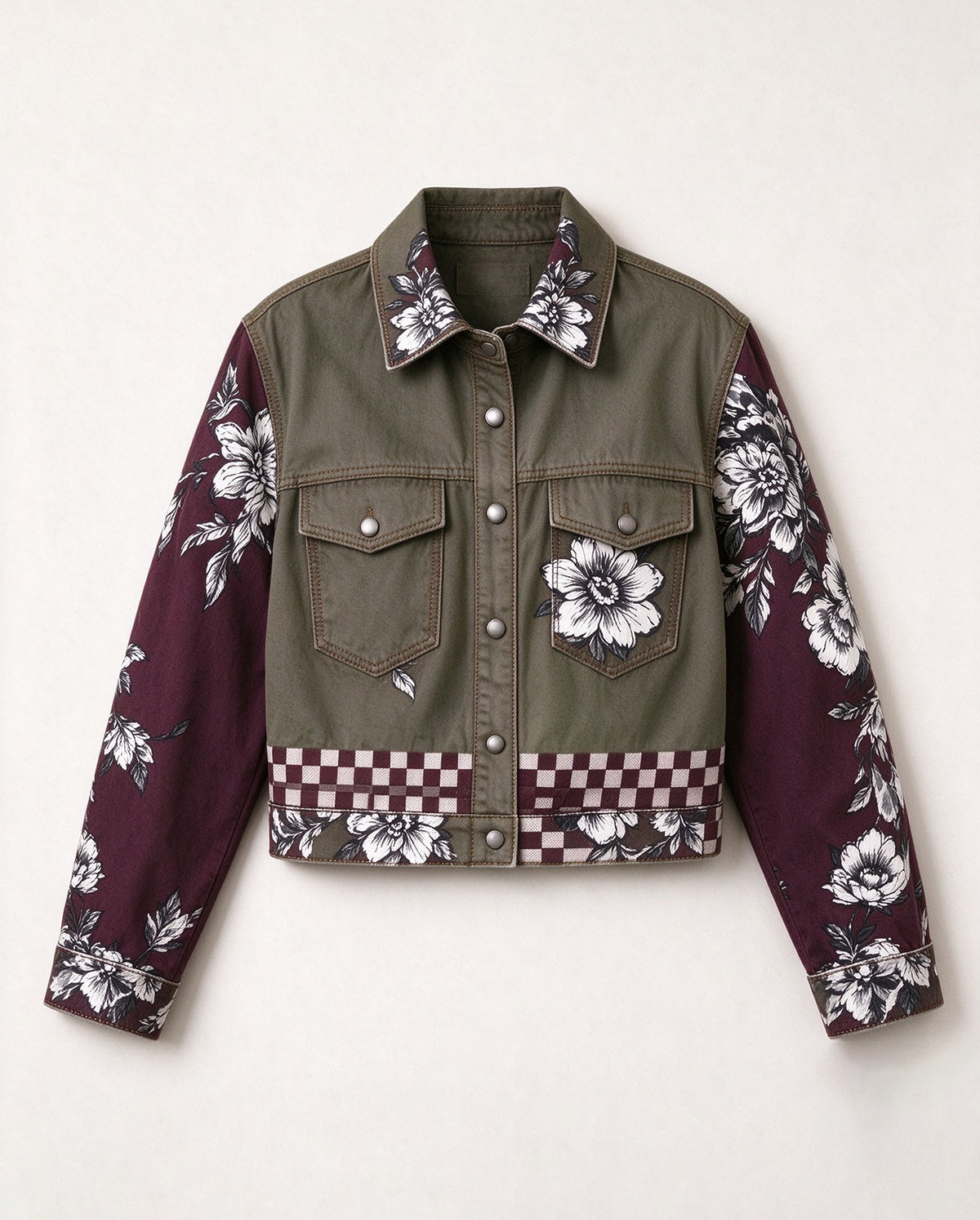 Saloon Rose Check Cropped Denim Jacket