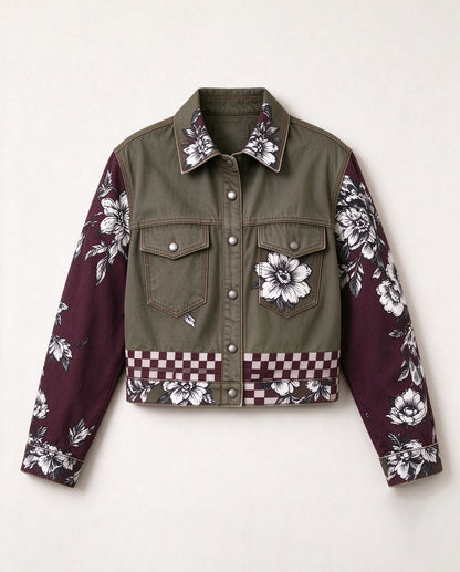 Saloon Rose Check Cropped Denim Jacket