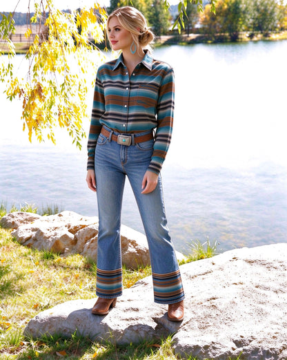 Desert Serape Long Sleeve Denim Shirt