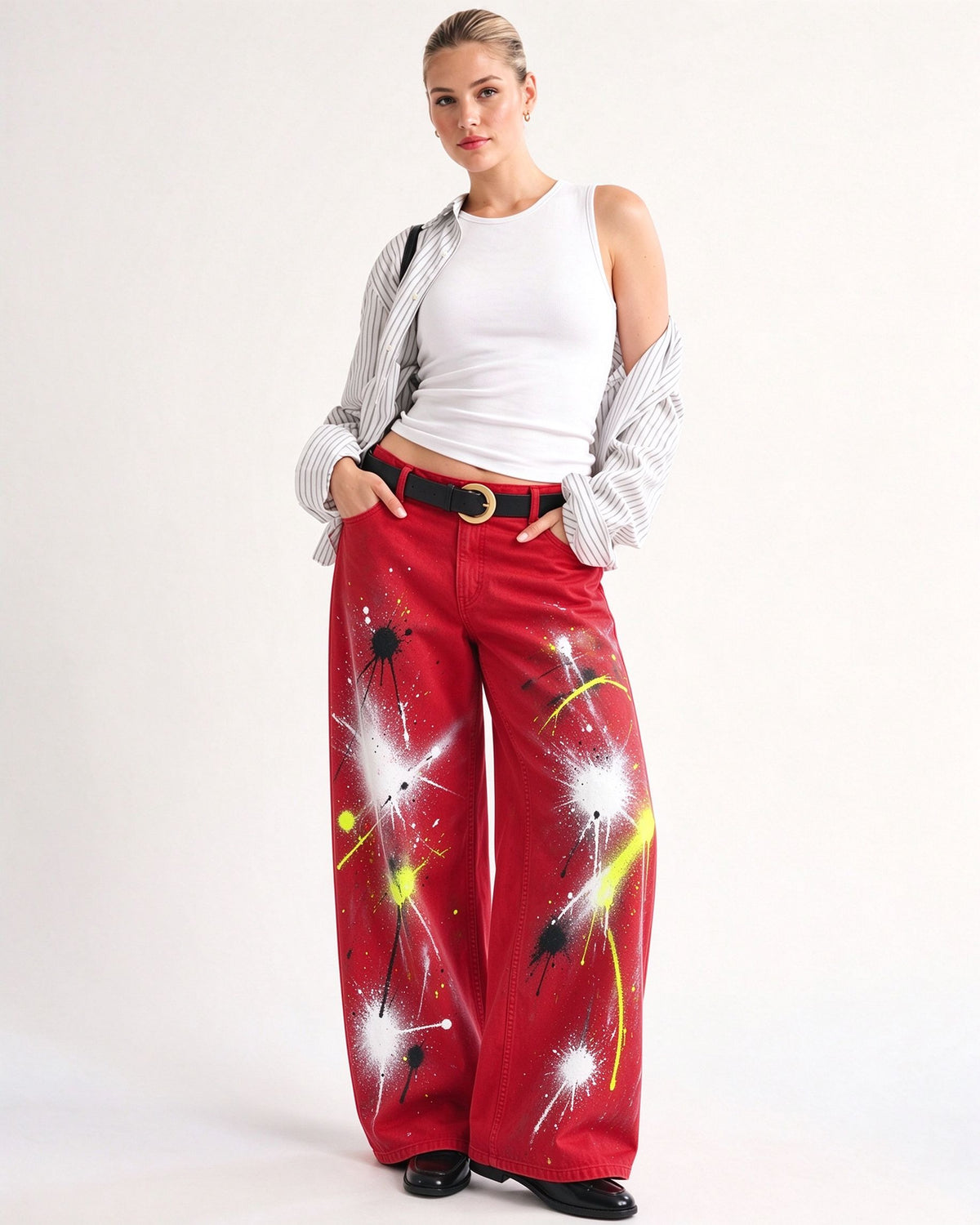 Gunsmoke Splatter Wide-Leg Jeans