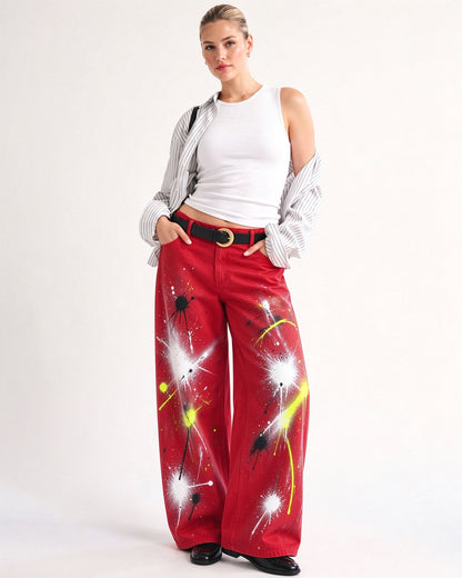 Gunsmoke Splatter Wide-Leg Jeans