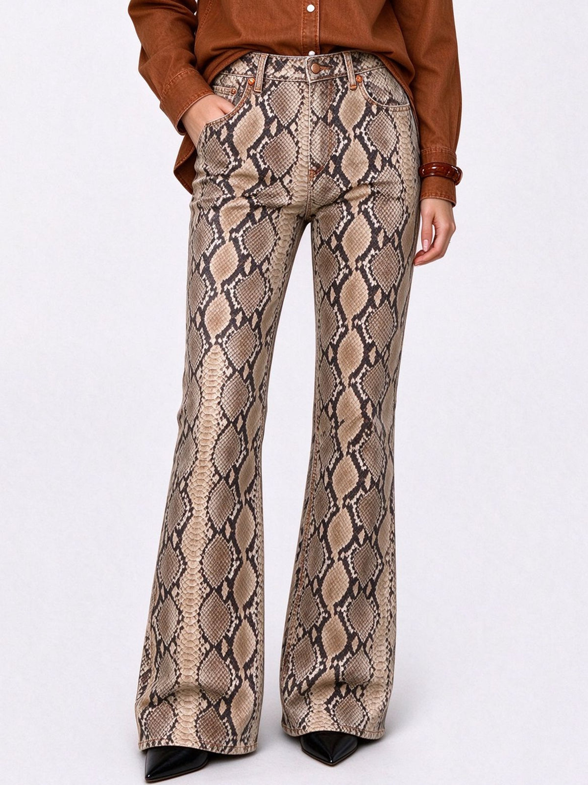Snakebite Python Scale Flare Jeans
