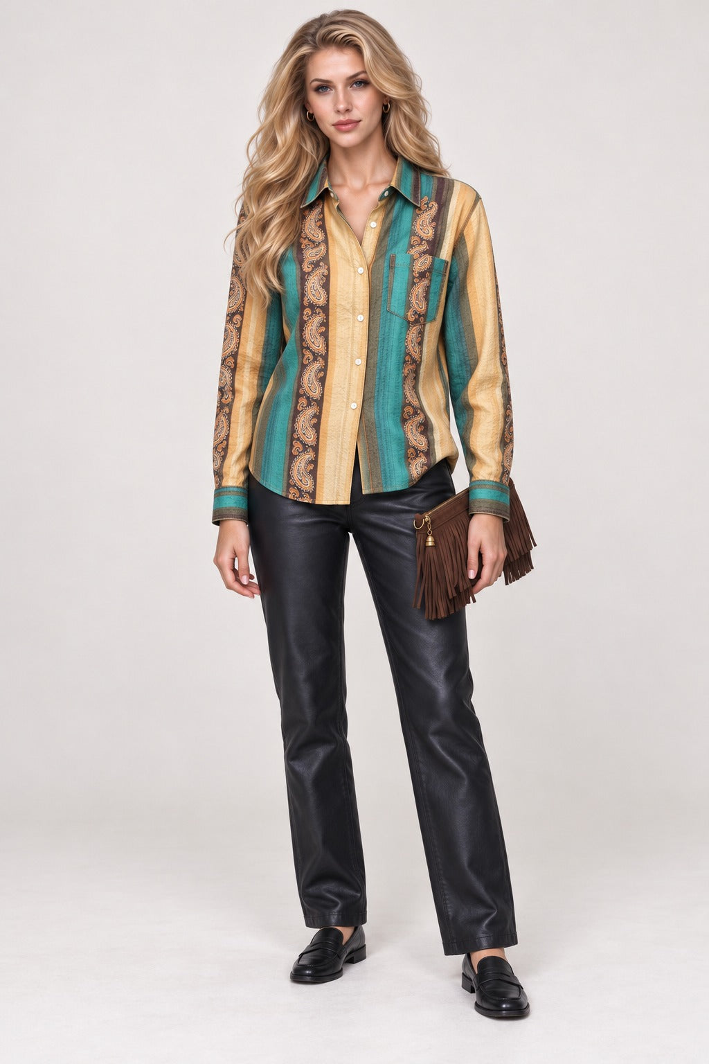 Desert Serape Trails Long Sleeve Denim Shirt