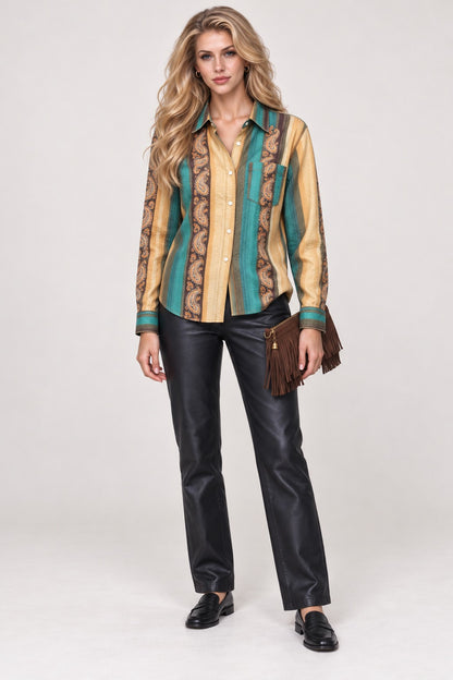 Desert Serape Trails Long Sleeve Denim Shirt